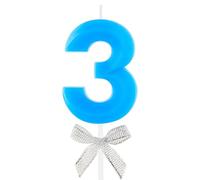 3rd Birthday Candle Blue Bow Number 3 Candles Cake Topper Decorations Happy Birthday for Child Boy Girls Anniversary Celebrations Party Supplies