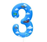 3rd Birthday Candle Blue Sky White Cloud Number 3 Candle Blue Sky White Cloud Cake Decoration Birthday Party Supplies Sky Aircraft Themed Cake Topper Decoration for Kids Boy Girl Party Decor Supplies