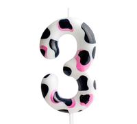 3rd Birthday Candle Cow Number 3 Candle Cow Cake Decoration Birthday Party Supplies Holy Cow Birthday Happy Pink White Cow Themed Cake Topper Candle for Kids Boy Girl Party Decor Supplies
