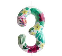 3rd Birthday Candle Flamingo Number 3 Candle Flamingo Cake Topper Decorations Birthday Party Supplies White Tropical Hawaiian Flowers Themed for Baby Shower Kids Boy Girl Party Decor Supplies