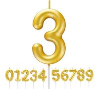 3rd Birthday Candle Gold - Number 3 Cake Candle, 3D Candle for 3rd Birthday/Anniversary Cake Decoration