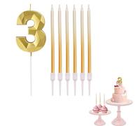 3rd Birthday Candle Gold Number 3 Candle for Birthday Cake with Gold Long Candles, Gold 3 Candle for Cake Birthday Cake Topper Decorations for Girls Boys Birthday Wedding Anniversary Party
