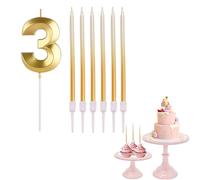 3rd Birthday Candle Gold Number 3 Candle for Birthday Cake with Gold Long Candles, Gold 3 Candle for Cake Birthday Cake Topper Decorations for Girls Boys Birthday Wedding Anniversary Party