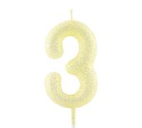 3rd Birthday Candle Gold Yellow Glitter Number 3 Candles Luminous Cake Topper Decorations Happy Birthday Candle for Girls Boy Women Anniversary Celebrations Party Supplies