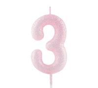 3rd Birthday Candle Pink Glitter Number 3 Candles Luminous Cake Topper Decorations Happy Birthday Candle for Girls Boy Women Anniversary Celebrations Party Supplies
