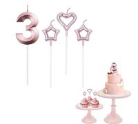 3rd Birthday Candle Rose Gold Number 3 Candle for Birthday Cake with Heart-Shaped Candles, Rose Gold 3 Candle for Cake Birthday Cake Topper Decorations for Girls Birthday Wedding Anniversary Party