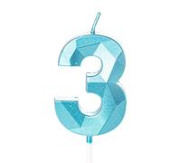 3rd Birthday Candles, Blue Number 3 Happy Birthday Candles, Boys He Cake Topper Decorations for 3 Year Old Birthday Party Wedding Anniversary Celebration Supply Blue