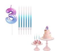 3rd Birthday Candles-Gradient Purple Blue Number Candle 3,with 6pcs Long Candles for Cake,Birthday Cake Candles Cake Topper Decorations for Boys Girls Men Women Birthday Wedding Anniversary