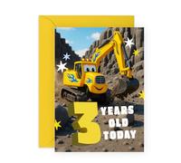 3rd Birthday Card - “3 Years Old Today” - Fun Construction-Themed Card for Boys, Him, Kids, Children, Son, Nephew, Grandson - Turning Three - Comes with Stickers