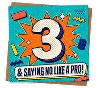 3rd Birthday Card, 3rd Birthday Card for Boy or Girl, Funny Comic Style Age 3 Greeting with Bold Number Design and Retro Pop Art Message