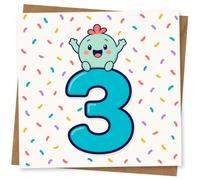 3rd Birthday Card, 3rd Birthday Card for Child, Cute Number Three Design with Colourful Confetti and Happy Character, Age 3 Greeting