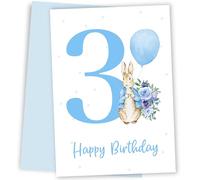 3rd Birthday Card Boy - Blue Bunny Rabbit - Age 3 Year Old Birthday Card for Boy Nephew Son Great Grandson God Son Godson Cousin Keepsake on Third Bday