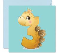 3rd Birthday Card Boy - Dino Numbers - Happy Birthday Card 3 Year Old Boy Girl, Boys Cards for Him Her, 145mm Greeting for Son Daughter Niece Nephew Grandson Kid Children