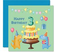 3rd Birthday Card Boy - Dinosaur Birthday Card Party - Happy 3 Year Old Boy, Boys Cards for Him, 145mm Greeting for Son Nephew Grandson Kid Children