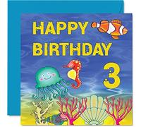 3rd Birthday Card Boy Girl - Sealife Birthday Card - Happy 3 Year Old Boy, Girl Boys Cards for Him Her, 145mm Greeting for Son Nephew Grandson Daughter Brother
