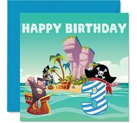 3rd Birthday Card Boy - Pirate Treasure Island - Happy Birthday Card 3 Year Old Boy, Boys Cards for Him, 145mm Greeting for Son Brother Grandson Nephew Cousin God Son