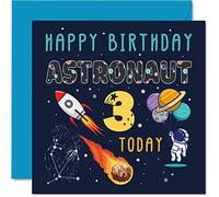 3rd Birthday Card Boy - Space Astronaut Cosmos - Happy Birthday Card 3 Year Old Boy Girl, Girls Boys Cards, 145mm Greeting for Son Daughter Niece Nephew Grandson