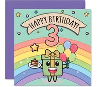 3rd Birthday Card - Cute Rainbow Present Balloons Cake - Happy Birthday Cards for Age 3 Boys Girls Boy Girl, 145mm Bday Greeting Cards
