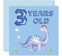 3rd Birthday Card - Dinosaur & Balloons - Happy Birthday Card 3 Year Old Boy, Boys Cards for Him, 145mm Greeting for Son Nephew Grandson Kid Children