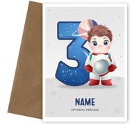 3rd Birthday Card for Boys Age 3 - Astronaut Design with Number 3 Years - Custom Name Boys Birthday Cards for Son Grandson Nephew on 3rd Bday