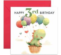3rd Birthday Card for Boys and Girls - Cute Dinosaur Balloons - Children Kids Happy Birthday Card Age 3 Year Old Boy or Girl - Third Birthday Gifts for Him Her - Son, Daughter, Niece, Nephew