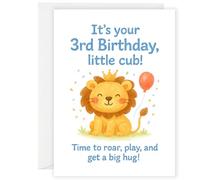 3rd Birthday Card for Boys - Cute Lion Design - “It’s Your 3rd Birthday Little Cub” - Toddler Birthday Card for Son, Grandson or Nephew - Animal theme