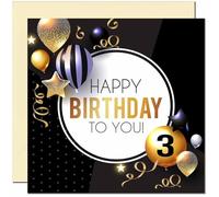 3rd Birthday Card for Boys Girls - Gold & Black Balloons - Birthday Cards for 3 year old three, third Son Daughter Friend Nephew Cousin Brother Sister Niece Grandson granddaughter