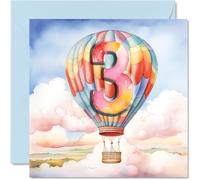3rd Birthday Card for Boys Girls - Hot Air Balloon - Happy Birthday Card 3 Year Old Boy Girl, Cards for Him Her, 145mm Greeting Cards Niece Nephew Kids Children