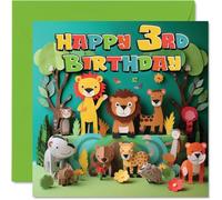 3rd Birthday Card for Boys Girls - Jungle Animals - Happy Birthday Card 3 Year Old Boy Girl, Cards for Him Her, 145mm Greeting Cards Nephew Niece Children Kids (NOT 3D POP UP)