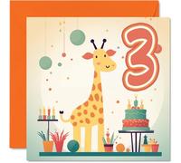 3rd Birthday Card for Boys Girls - Safari Giraffe - Happy Birthday Card 3 Year Old Boy Girl, Cards for Him Her, 145mm Greeting Cards Niece Nephew Kids Children