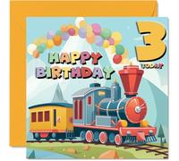 3rd Birthday Card for Boys Girls - Steam Train - Happy Birthday Card 3 Year Old Boy Girl, Cards for Him Her, 145mm Greeting Cards Niece Nephew Kids Children