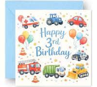 3rd Birthday Card for Boys - Three Today - 3 Years Old - Happy Third Birthday Greeting Card for Grandson Nephew Son or Boys - Includes Blue Envelope - 14cm