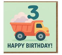 3rd Birthday Card for Child - Cute Construction Dump Truck with Big 3 and Happy Birthday Message