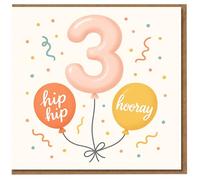 3rd Birthday Card for Child - Hip Hip Hooray Balloons with Big Number 3 and Confetti - Cute Kids Birthday