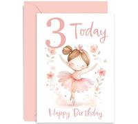 3rd Birthday Card for Girl - Daughter Birthday Card Age Three - Milestone Baby Greeting Cards 3 Year Old - Cute Pink Ballerina Girl Birthday Card for Kids - Ballet Third Bday