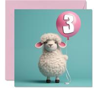 3rd Birthday Card for Girls Boys - Sheep Balloon - Happy Birthday Card 3 Year Old Girl Boy, Cards for Her Him, 145mm Greeting Cards Niece Nephew Kids Children