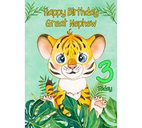 3rd Birthday Card for Great Nephew (Tiger) - From Auntie Uncle Greeting Gift Keepsake Blank Inside Premium Quality Envelope Included UK Seller