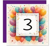 3rd Birthday Card for Men Women - Any Age - Balloon Birthday Card for 3 Year old Girl Boy Kids Son Daughter three, third Granddaughter Sister Niece cousin