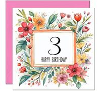 3rd Birthday Card for Women - Any Age - Floral Birthday Card for 3 Year old Girl Kids Daughter three, third Granddaughter Sister Niece cousin