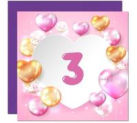 3rd Birthday Card for women Girls Pink Balloon Numbers Birthday Card for 3 Year old Girl Kids Daughter three, third Granddaughter Sister Niece cousin