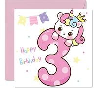 3rd Birthday Card Girl - Magical Unicorn Birthday Card - Happy 3 Year Old Girl, Girls Cards for Her, 145mm Greeting for Daughter Niece Granddaughter Kid Children
