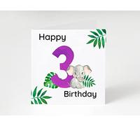 3rd Birthday Card, Jungle Animal Birthday Card for Three Year Old, Third Birthday Card, Children's Birthday Card Elephant