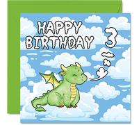3rd Birthday Card Unisex - Cute Dragon - Happy Birthday Card 3 Year Old, 145mm Greeting for Son Daughter Brother Sister Grandson Granddaughter Niece Nephew Cousin