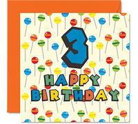 3rd Birthday Card Unisex - Lollipop Sweets Candy - Happy Birthday Card 3 Year Old Son Daughter Brother Sister Grandson Granddaughter Niece Nephew Cousin, 145mm Bday Greeting