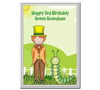3rd Birthday Cards for Boys - 3 year old little Boy - Age Three - Quality (Great Grandson 3rd Birthday Card - Caterpillar)