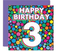 3rd Birthday Cards for Boys Girls - Funky Rainbow Dots - Happy Birthday Card for 3 Year Old Boy Girl Cousin Grandson Sister Brother, 145mm Bday Greeting Cards