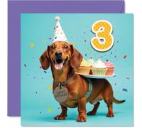3rd Birthday Cards for Boys Girls - Party Dog - Happy Birthday Card for 3 Year Old Boy Girl Niece Nephew Sister Daughter, 145mm Bday Greeting Cards