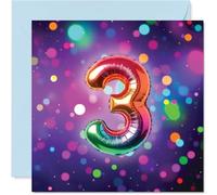 3rd Birthday Cards for Boys Girls - Rainbow Foil Balloon - Happy Birthday Card for 3 Year Old Boy Girl Niece Nephew Sister Daughter, 145mm Bday Greeting Cards