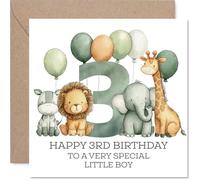 3rd Birthday Cards for Boys - Jungle Numbers - Happy Birthday Card for 3 Year Old Boy Cousin Grandson Nephew Step Son, 145mm Bday Greeting Cards