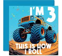 3rd Birthday Cards for Boys - Monster Truck This Is How I Roll - Happy Birthday Card for 3 Year Old Boy Cousin Grandson Nephew Step Son, 145mm Bday Greeting Cards